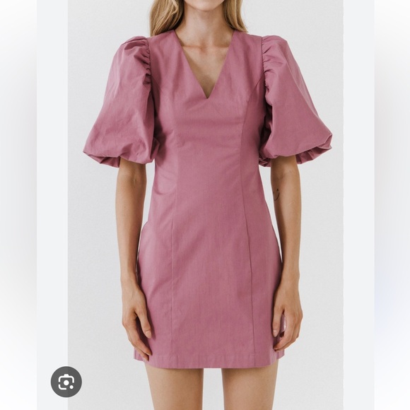 Endless Rose Mauve Puff Sleeve Mini Dress - Picture 1 of 5